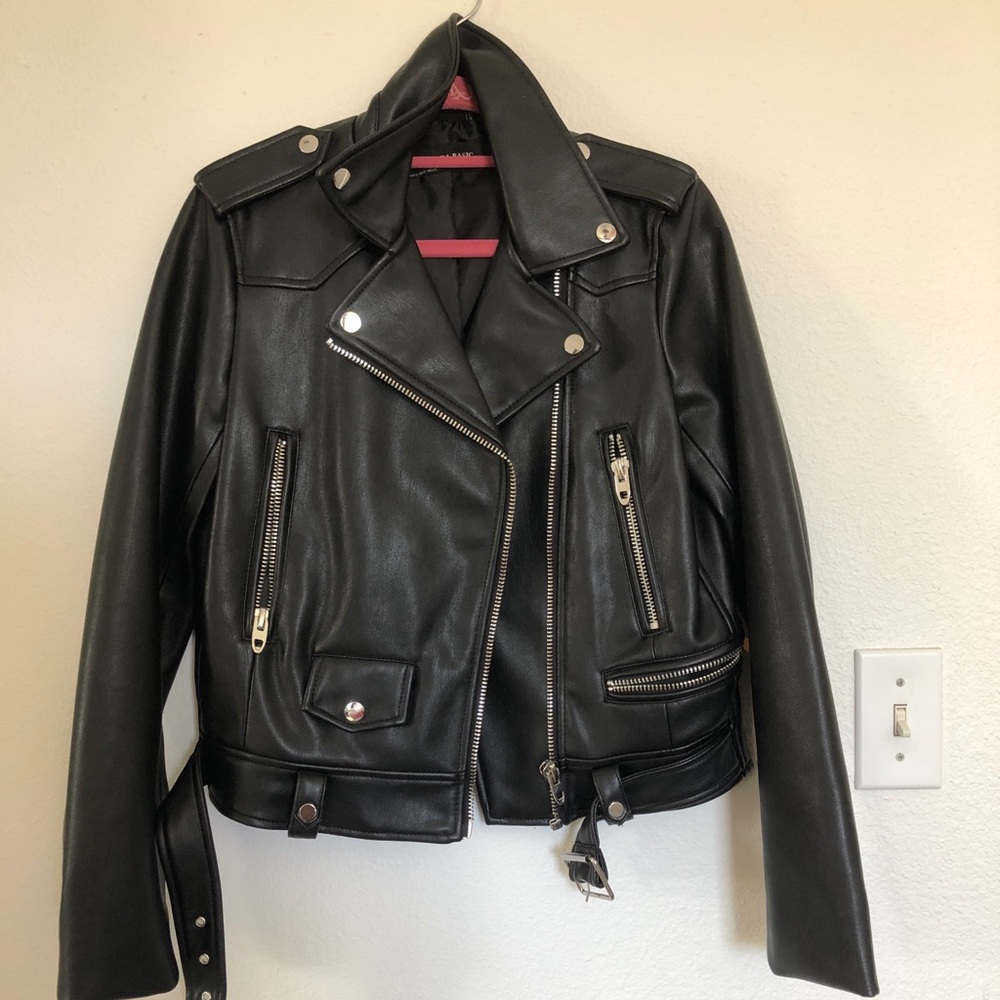 Faux leather motorcycle jacket